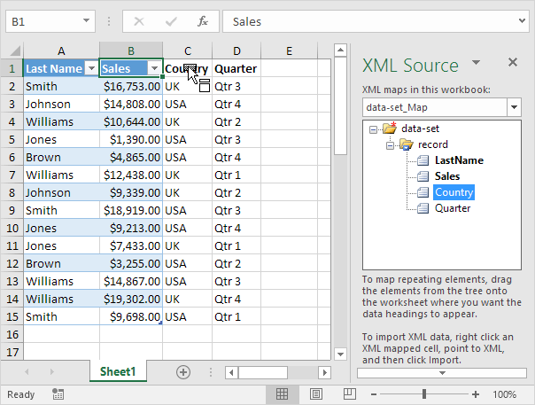 excel import xml with xsd