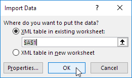 Import XML file into Excel