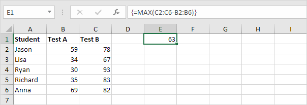 With Array Formula in excel, Step 3
