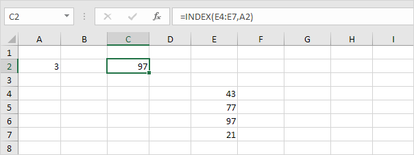 Index Function, One-dimensional Range in excel