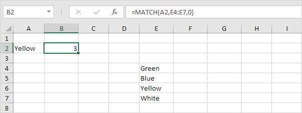 Match Function in excel