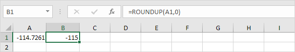 Round Negative Number Up to Nearest Integer in excel