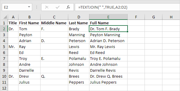 TEXTJOIN function in Excel TEXTJOIN function in Excel