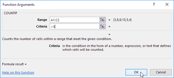 Function Arguments Dialog Box