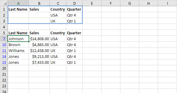 Advanced Filter in Excel (In Easy Steps)