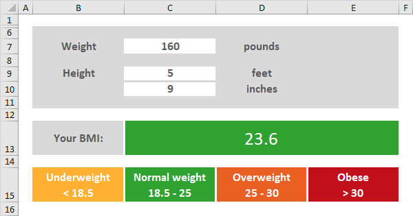 Bmi Calculator In Excel Easy Excel Tutorial