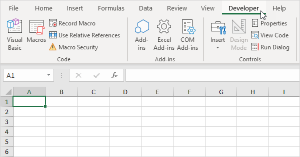 view developer tab excel 2010