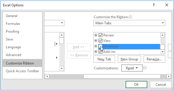 developer excel