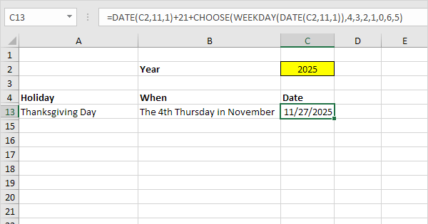 Thanksgiving Day's Date for Any Year - 2010, 2011etc using Excel Date  Formulas