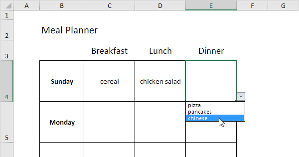 Meal Planner Excel Template from www.excel-easy.com
