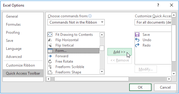select visible cells excel 2016 quick access toolbar