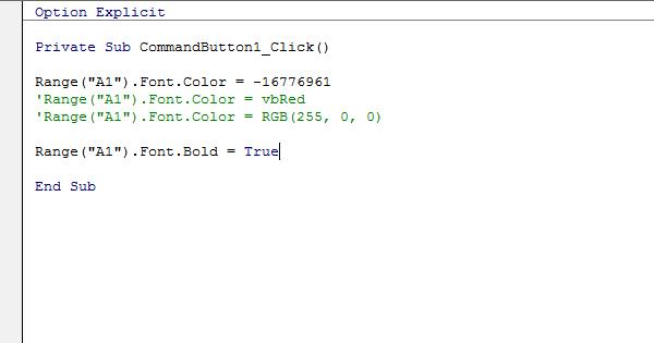 Forecolor vba excel