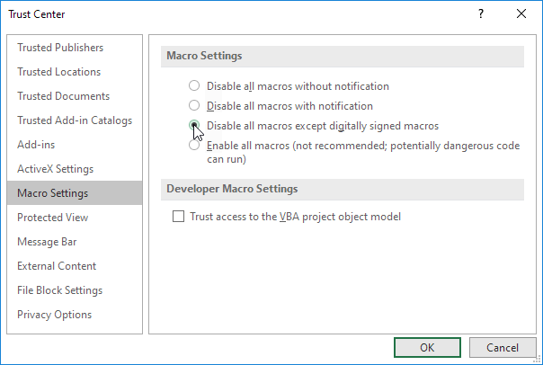 disable macros in excel document