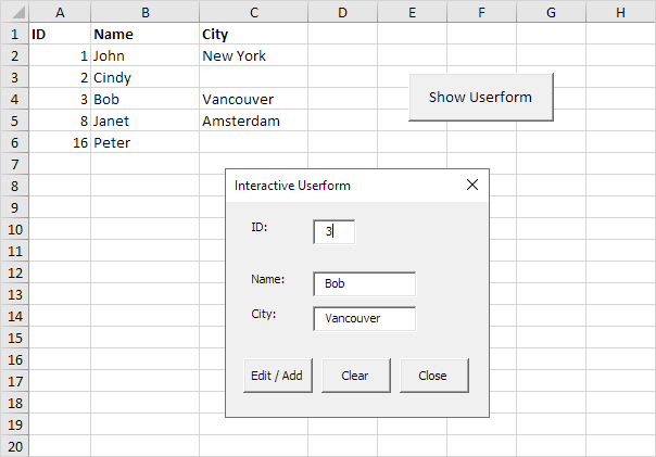 Excel VBA Interactive Userform