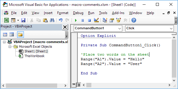 Excel Macro Comment