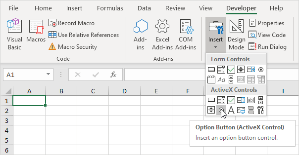Create an option button in Excel VBA