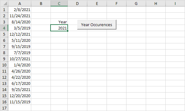 Year Occurrences in Excel VBA