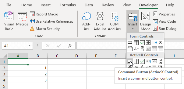 Create an ActiveX control in Excel VBA