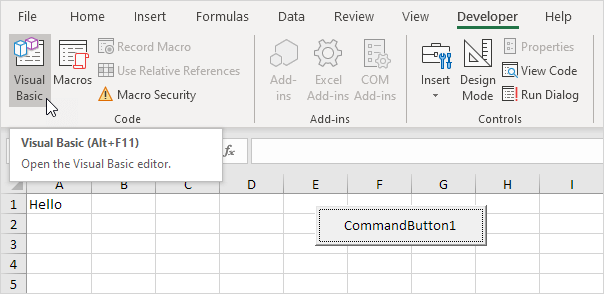 Abra o Editor Visual Basic