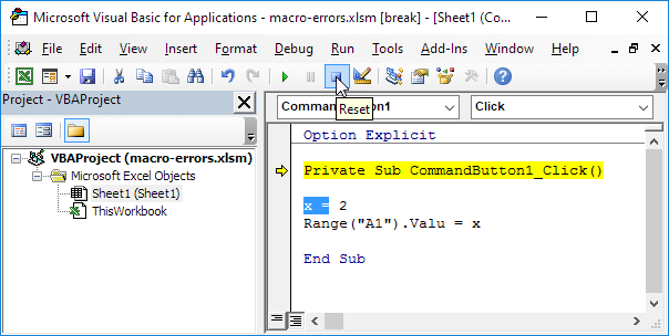 visual basic for excel not showing