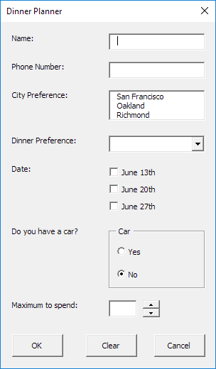 create userform excel